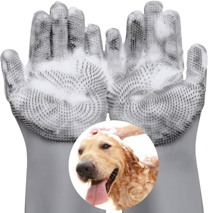 Pet Grooming Gloves, Dog Bathing Shampoo Gloves with High Density Teeth, Heat Resistant Silicone Pet Hair Remover Brush for Cat & Dogs, Gray