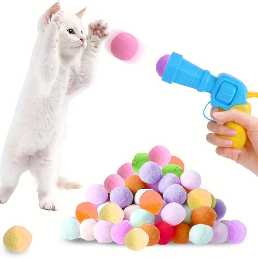 Fluffy Plush Balls Interactive Launch Training Cat Toy Set