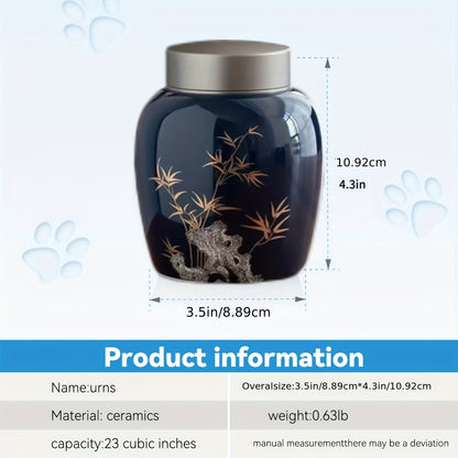 Dark Blue Bamboo Ceramic Pet Urn For Cats & Dogs