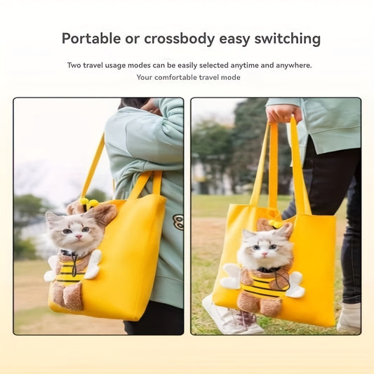 Pet Travel Handbag, Cat Bag, Small Dog Cartoon Display Canvas Crossbody Bag, Adorable